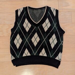 Vintage Style Argyle Sweater Vest – Wool Blend – Academia / Preppy